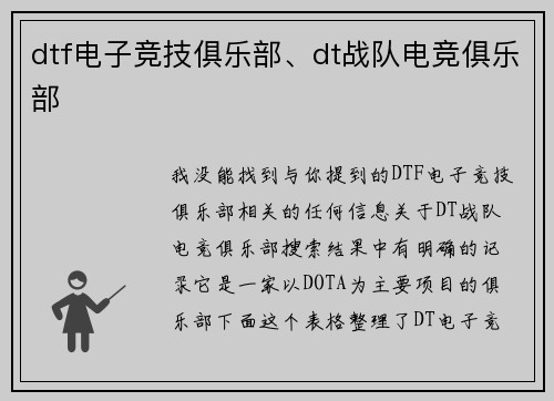 dtf电子竞技俱乐部、dt战队电竞俱乐部