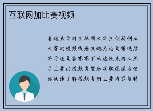 互联网加比赛视频